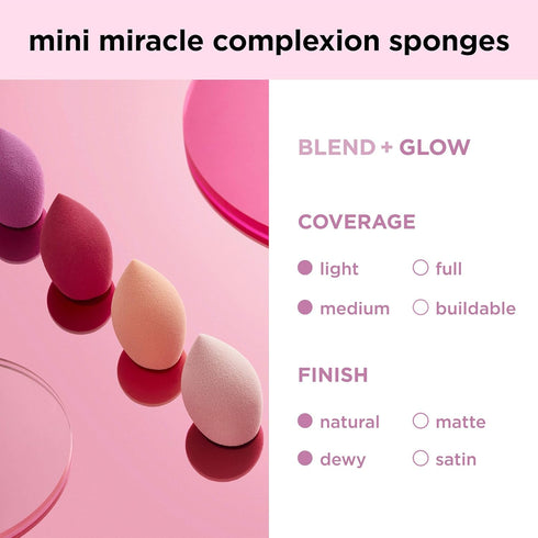 Real Techniques Mini Miracle Complexion Sponge 4 Pack - Small Makeup Blending Sponges for Foundation & Concealer,