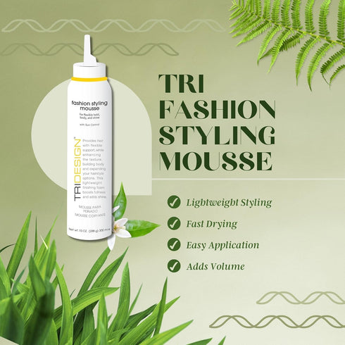 TRI Fashion Styling Mousse - 10 Ounce for Wavy Hair, Volumizing & Taming Curls