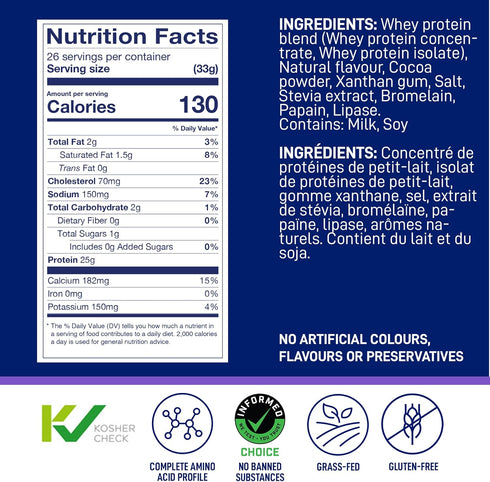 LeanFit WHEY Protein Cookies & Cream, 100% Whey Protein Powder, 25g Protein, Grass-Fed, Gluten-Free, 26 Servings, 1.88
