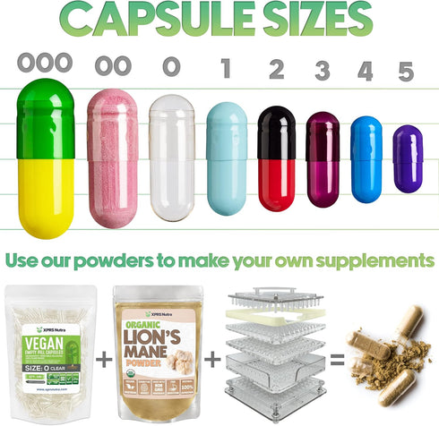 XPRS Nutra Vegan Size 000 Empty Capsules - 100 Count Clear Vegan Capsules - Vegetarian Pill for DIY Vegetable Filling