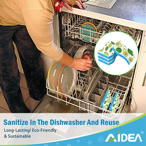 AIDEA 24 Count Non-Scratch Scrub Sponges for Kitchen, Cellulose Sponges for Dishes, Cleans Fast Without Scratching