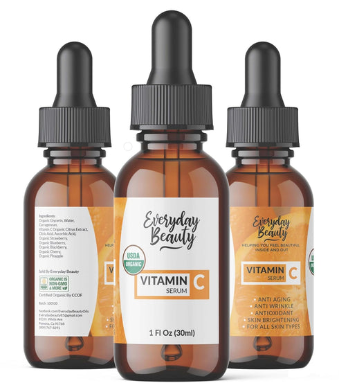 Organic Vitamin C Serum for Face - USDA Certified Anti Aging Facial Serum for Fine Lines & Wrinkles - 1 Fl Oz Glass