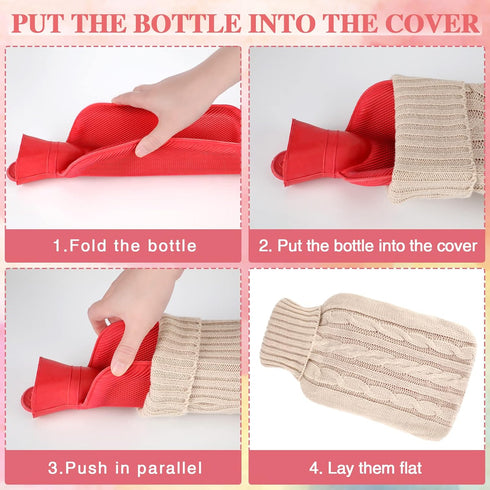 2 Pieces Knitted Hot Water Bottle Cover, Soft Sweater for Hot Compress and Cold Therapy (Pink, Khaki)