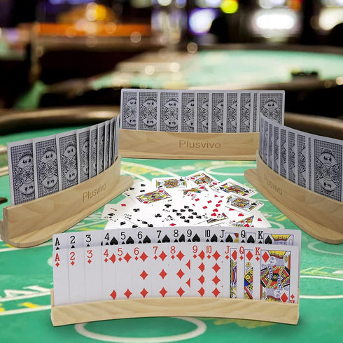 Set 4 13 1.9 2.4 Inch plusvivo of Curved Playing Cards Holders for Seniors Adults - Soild Wood Cards Holders