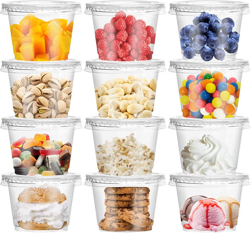 Qinsihwn 50 Pack 8 OZ Disposable Plastic Cups with Lids,Clear Portion Cups with