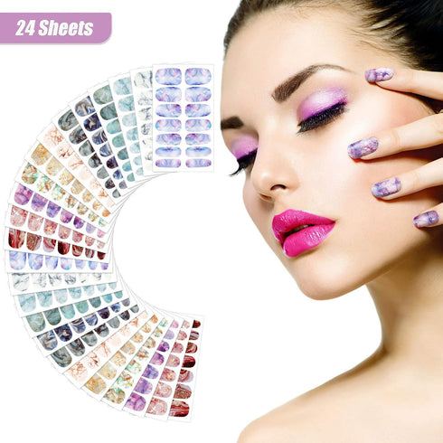 Maitys 336 Pieces 24 Sheets Full Wrap Nail Polish Strips, Self Adhesive Gel Nail Art Decals with File for Women.