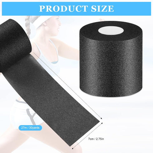 30 Yards Pre-wrap Athletic Tape Foam Underwrap Tape Sports Foam Underwrap Bandage Athletic Foam Tape for Wrists Elbows Knees Ankles Hair, 2.76 Inches (Black)