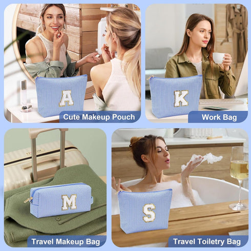 Initial Makeup Bag - Travel Cosmetic Bag, Cute Personalized Engagement Bridesmaid Gifts for Women