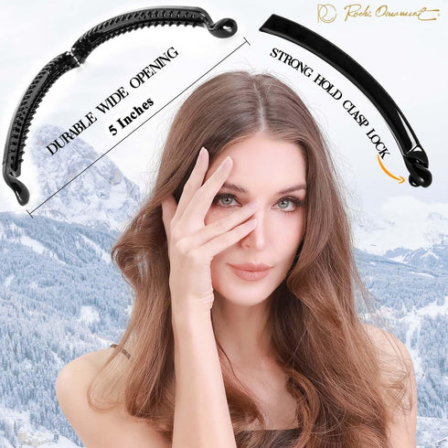 RC ROCHE ORNAMENT 6 Pcs Banana Hair Clip - Thin Hair Fine Ponytail Maker, No Slip Small Hair Claw Clips (Medium Black)