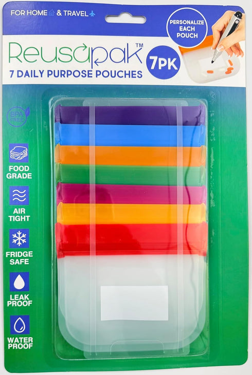 REUSAPAK 7 Set Piece Zipper Pill Pouch Organizers, Daily Purpose & Travel, Color-Coded Vitamin & Medicine Bags, Air