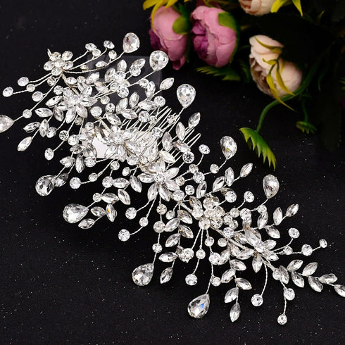 Wedding Headband Bridal Hair Pieces, Silver Rhinestone Hair Side Comb Accessories for Women (Right)