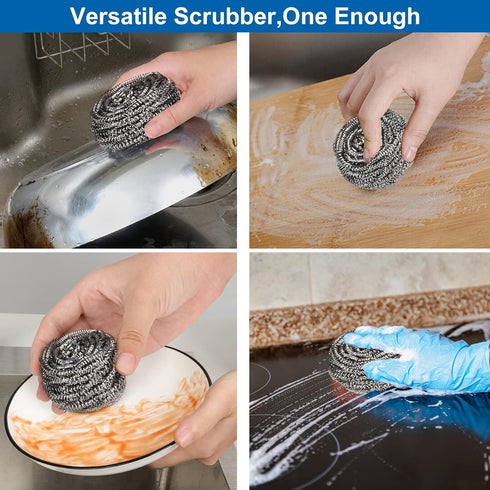 10 Pack Stainless Steel Scrubber, Steel Wool for Scouring Pots, Pans, Stoves, Grills, Broiler Racks and More