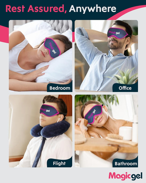 Magic Gel Eye Mask Cold Pack - 2 Pack Cooling Eye Mask for Sleeping, Reusable with Adjustable Strap
