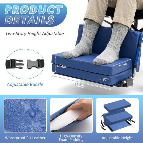 Novabright 2 Pcs Adjustable Footrest High Density Foam Leg Rest with Chair Seatbelt PU Waterproof Leather Foot Support