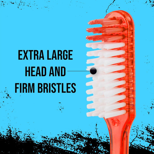 Extra Firm Toothbrush Set for Adults, Travel Toothbrush Kit, Hard Multicolor Denture Brush, Large Head, Manual Hard