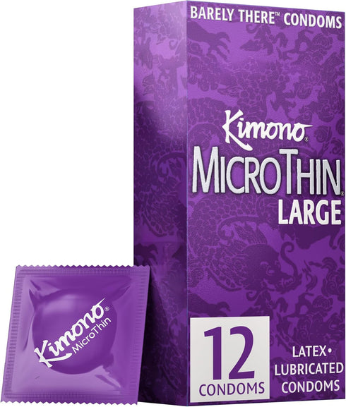 Kimono MicroThin Large Pack of 12 - Premium Lubricated Natural Latex Condoms,