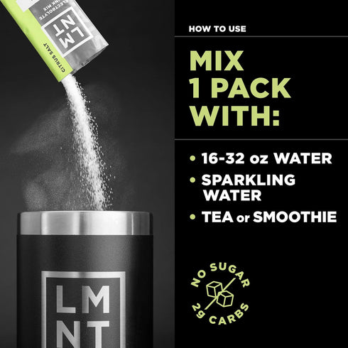 LMNT Zero Sugar Electrolytes, Citrus Salt Drink Mix, 30-Count for Hydration and Performance