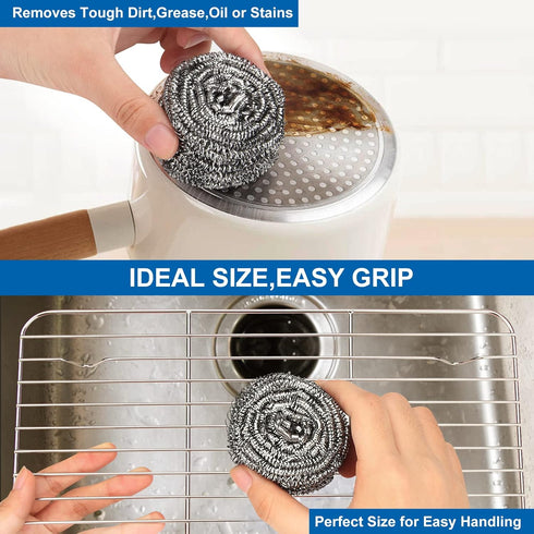10 Pack Stainless Steel Scrubber, Steel Wool for Scouring Pots, Pans, Stoves, Grills, Broiler Racks and More