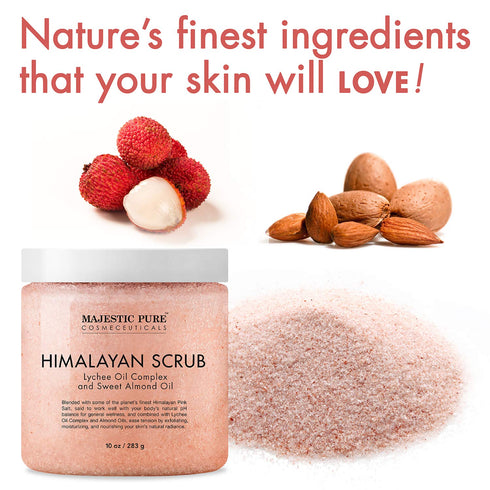 MAJESTIC PURE Himalayan Salt Body Scrub with Lychee Oil - Exfoliating & Moisturizing Skin, 10 oz