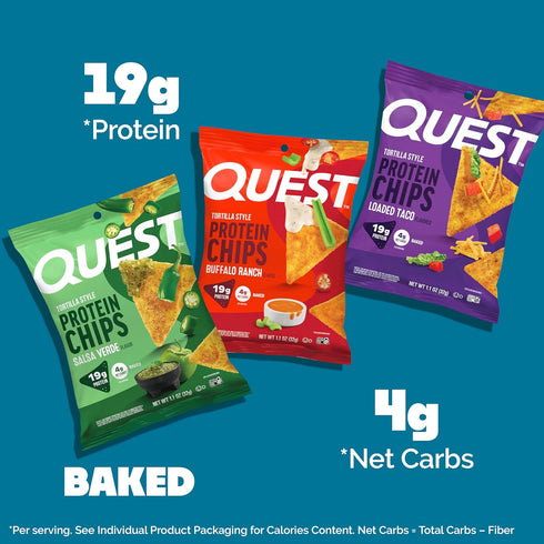 Pack, x4, x4, x4, 1.1 oz (Pack 12) Quest Nutrition Game Day Tortilla Style Protein Chips Variety Buffalo Ranch Salsa