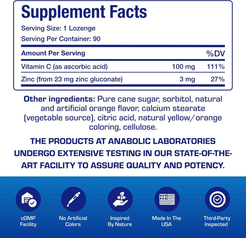 Zinc Lozenges with Vitamin C for Immune Support, 90 Count, Tasty Orange Flavor