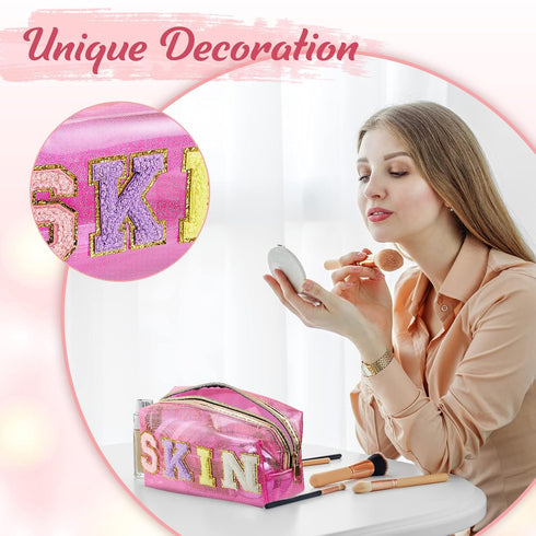 Amylove 3 Pcs Waterproof Transparent Makeup Bag, Portable Cosmetic Bag for Women Travel Pouch - Skin, Face, Hair
