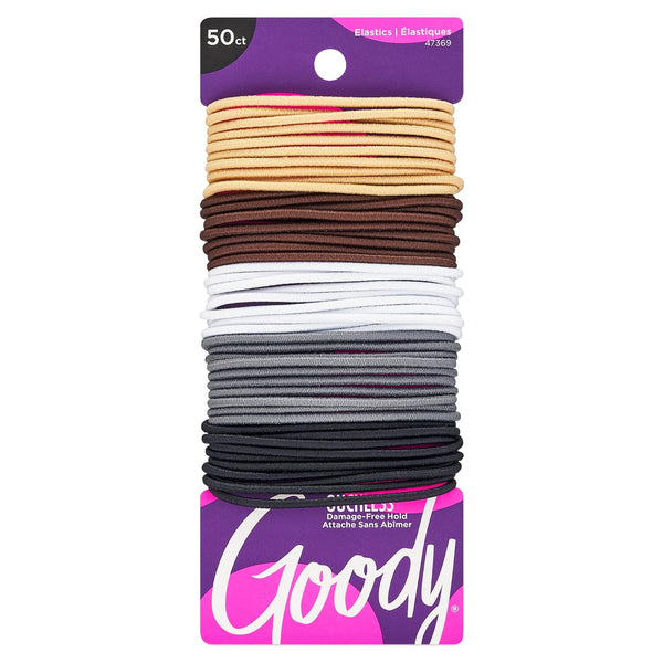 Ouchless Elastic Hair Ties, 50 Ct, Assorted Neutrals, 2MM Rubber Bands for Hair, Goody