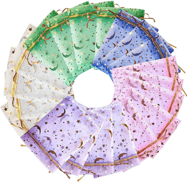 yuntop 100Pcs Moon Star Organza Jewelry Candy Pouch Gift Bags for Wedding Party