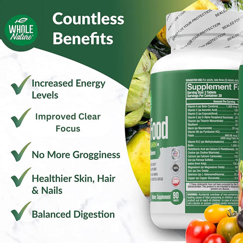 Whole Food Multivitamin for Men and Women - Complete Daily Superfood Vitamins Plus Minerals, Probiotics, Non-GMO