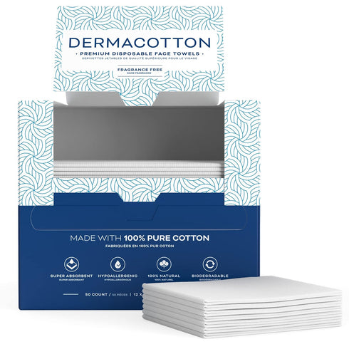 Disposable Cotton Face Towels, Super Soft Hypoallergenic Makeup Remover Wipes, Biodegradable Facial Cloths (50 Pack)