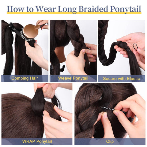 YOGFIT 2PCS DIY Braid Ponytail Extension - Long Straight Wrap Around Hair Extensions for Women