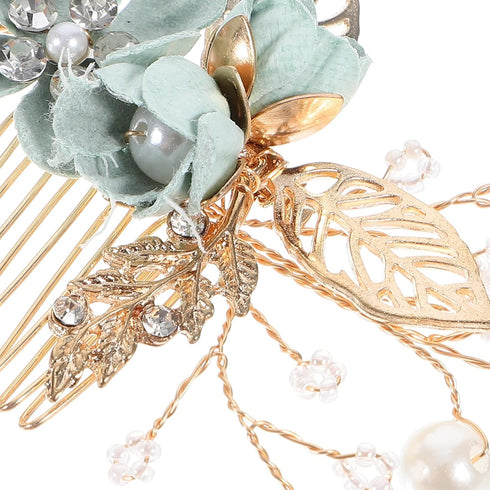 NUOBESTY 4Pcs Handmade Wedding Hair Clip Comb, Pearl Floral Leaf Hair Accessories for Women (Green)