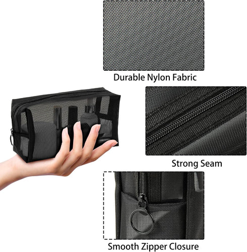 Mesh Cosmetic Bag, Portable Makeup Pouch, Travel Toiletry Organizer, 6 Pieces with Zipper