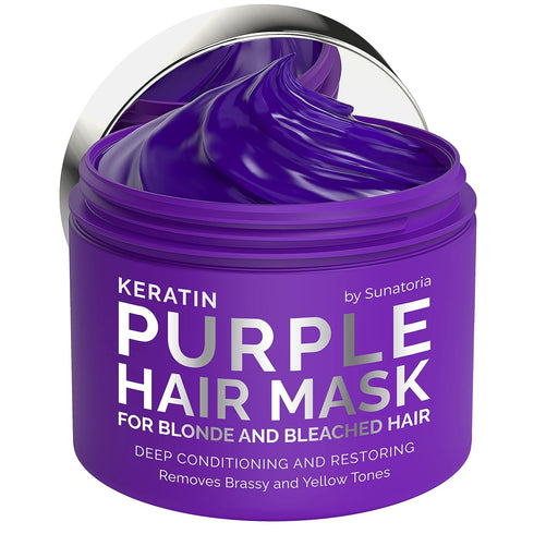 SUNATORIA NEW Keratin Purple Hair Mask for Blonde Hair, Repair & Nourishment Treatment for Brassy Color Treated Locks