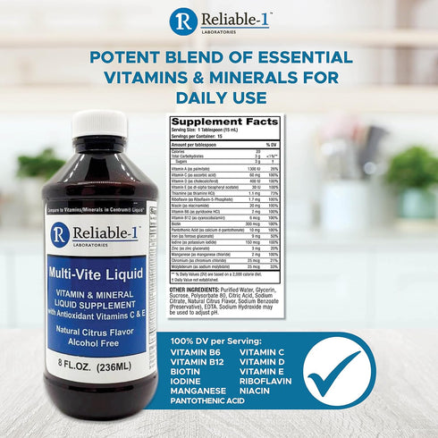 Multi-Vite Liquid Multivitamin for Adults, Antioxidant Supplement for Immunity, Metabolism, and Energy Support, 8 FL.OZ.