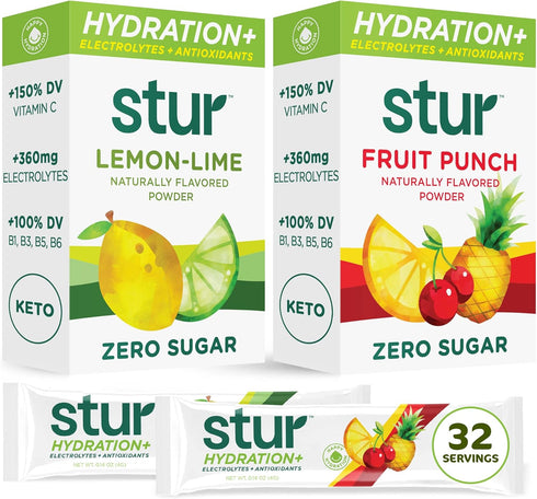 Stur Electrolyte Hydration Powder | Variety Pack | High Antioxidants & B Vitamins | Sugar Free | Non-GMO | Daily