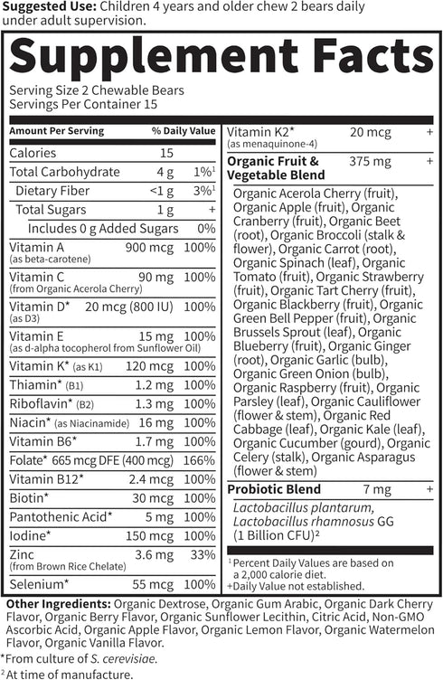 Immune 30 Garden of Life Vitamin Code Kids Multivitamin with Probiotics for Health - Multivitamin with Organic Fruits