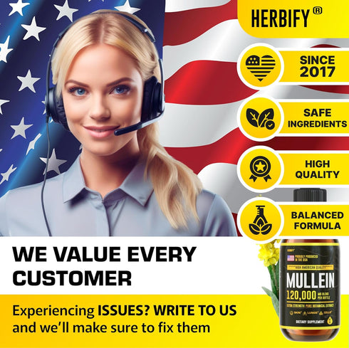 HERBIFY Mullein Drops - Lung Cleanse Leaf Extract for Immune Support, Detox & Respiratory Support - 4 Oz