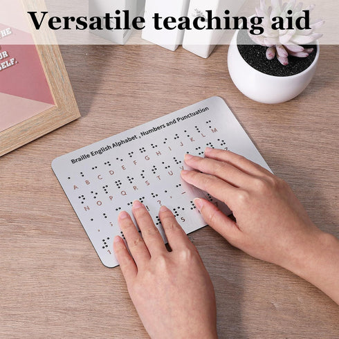 Larrel Braille Alphabet Board, Aluminum Letter Fingerboard Portable Teaching Aid Board Braille Gifts Alphabet Chart