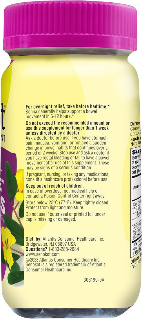 Senokot Dietary Supplement Laxative Gummies, Mixed Berry Flavor, Natural Senna Extract, 60 Count for Gentle Overnight