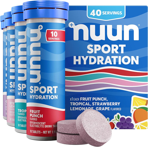 Nuun Sport Electrolyte Tablets - Gluten Free & Vegan, Mixed Flavors, 4 Pack (40 Servings Total)