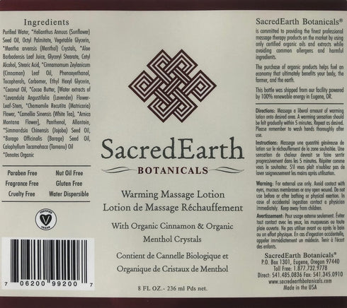 Sacred Earth Botanicals (8oz Warming Lotion Tube) - Enhances Their Massage Experience by Adding a Gentle Heating
