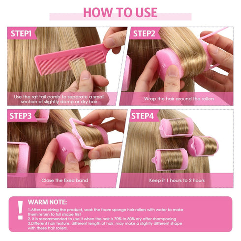 Syhood 48 Pcs Foam Sponge Hair Rollers - Soft Sleeping Curlers Flexible Sponge Curler and Rat Tail Comb for Women