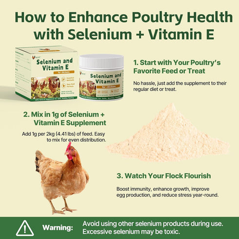 Qanoreth Immunity, Selenium and Vitamin E Powder for Chickens Boost Muscle Support & Reproductive Health, Selenium