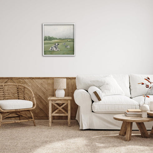Stupell Industries Dairy Cows Grazing in Rolling Green Field Farms, Designed by Hollihocks White Framed Wall Art