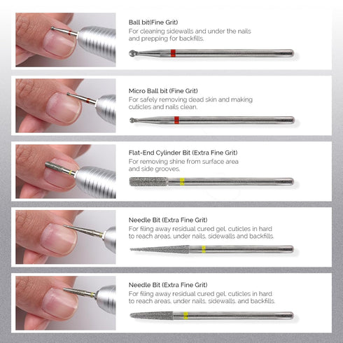 MelodySusie 10pcs Nail Drill Bits Set, 3/32 Inch Diamond Cuticle Bits for Nail Drill E-File, Manicure Tools