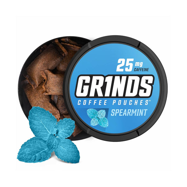 Grinds Coffee Pouches - Tobacco Free, Nicotine Free Healthy Alternative, 3 Cans of Spearmint