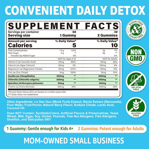 Gummies Immune, 60cts Zeolite for Kids & Adults, Sugar Free Zeolite Detox Supplements w/ Chlorella, Spirulina