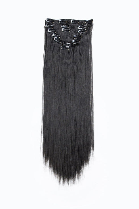 SWACC 22 Inches Straight Full Head Clip in Hair Extensions, 7 Separate Pieces, Heat Resistant Synthetic Hair (1B-Off