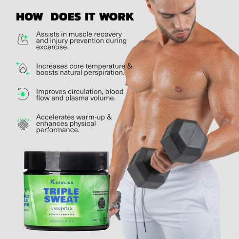 Kewlioo Triple Sweat Enhancing Cream for Workouts, Hot Sweat Cream for Arms, Belly, & Waist, Pre-Workout Slimming Gel
